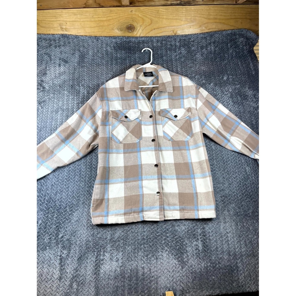 HFX Flannel Shirt Jacket Womens Medium Multicolor Plaid Casual Wool Snap Front